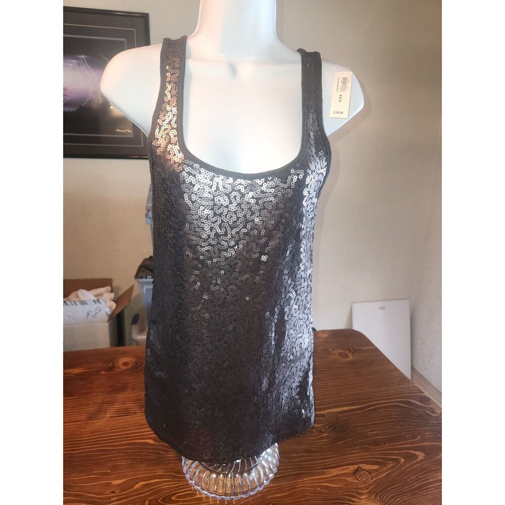 NWT Old Navy Women's Black Sequin Tank Top Sparkly Embellished Cami Size Medium